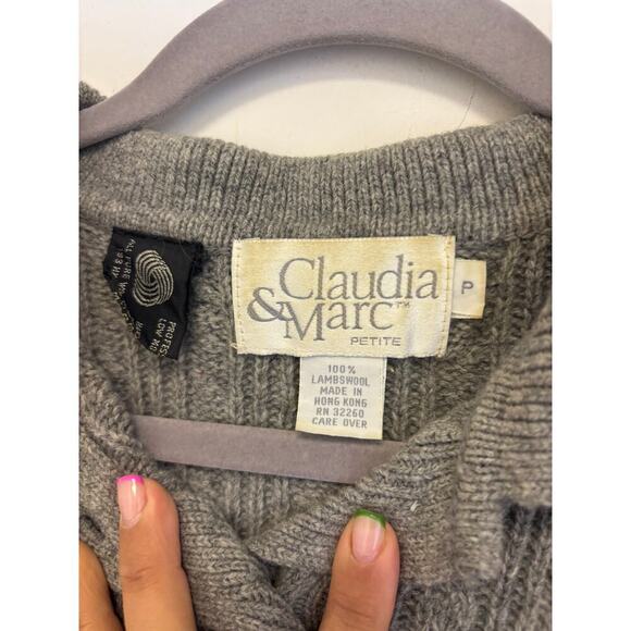 Claudia & Marc 100% Lambswool Cable Knit Vintage Gray Sweater - Picture 3 of 5